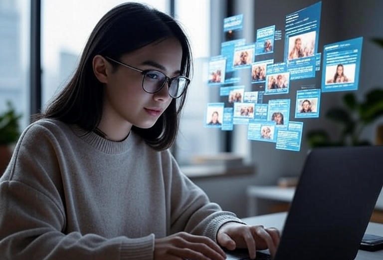 blogger typing on a laptop